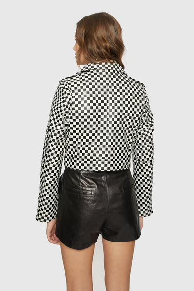 Rebecca Minkoff Checker Cropped Läder Jacka Dam Olika Färger | Sverige-611368