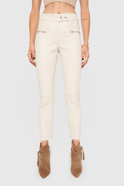 Rebecca Minkoff Poppy Läder Leggings Dam Vita | Sverige-1363881