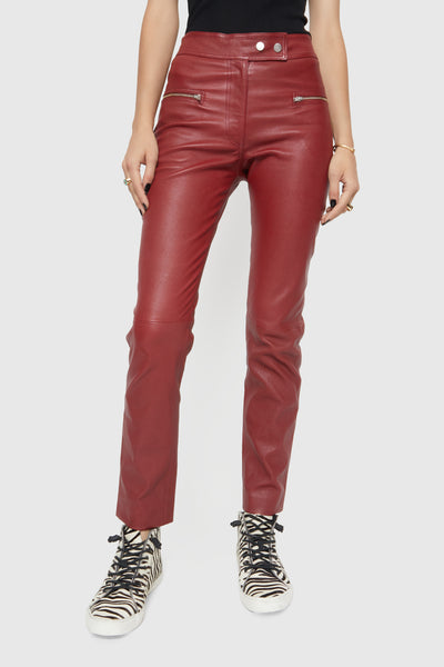 Rebecca Minkoff Poppy Läder Leggings Dam Röda | Sverige-188633